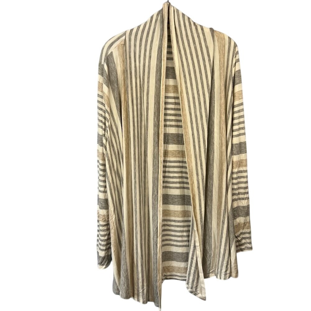 Soft Surroundings Lightweight Striped Open Front Cardigan Size L Nautical Beach
